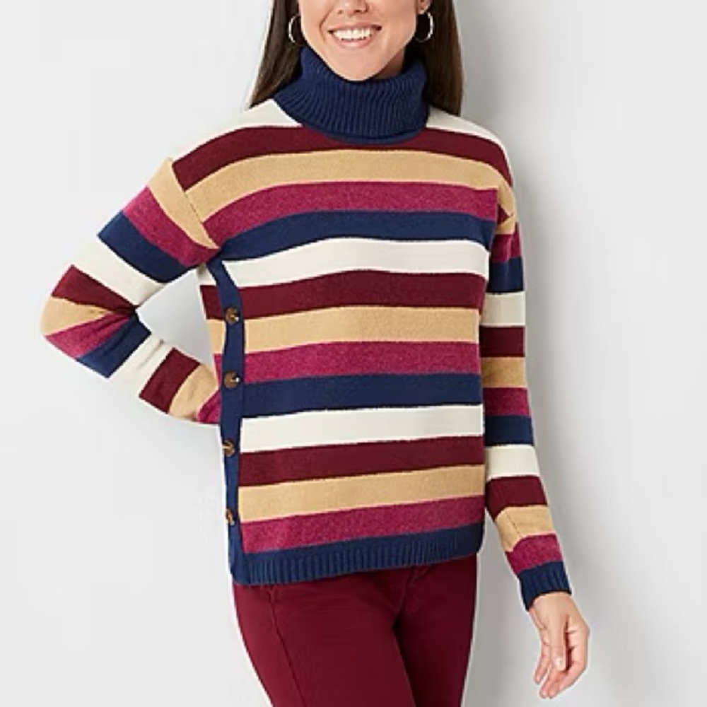 St. John's Bay Multicolor Striped Turtleneck Sweater